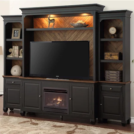 Fireplace Entertainment Wall Console with Lighting